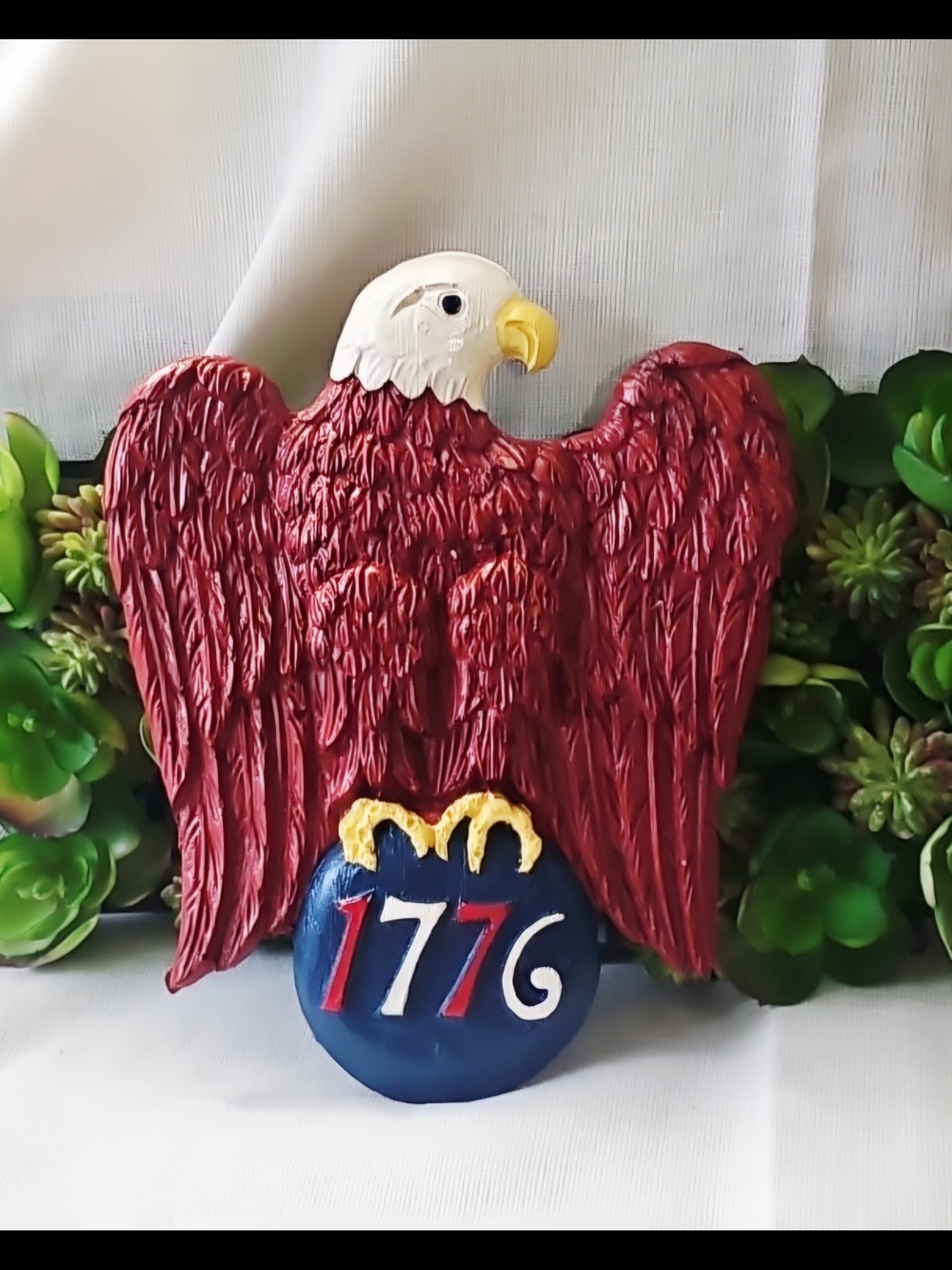 4th Of July Patriotic Textured Red Eagle Ceramic Wall Accent with 1776 Emblem